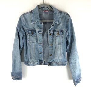 Fishbone Womens Denim Jacket Vintage Retro Trucker Y2K Medium Wash Stretch M